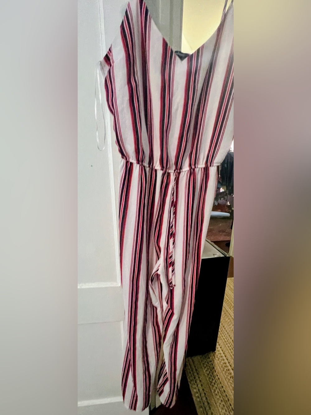 Ambiance Red, Black & White Vertical Stripe Top